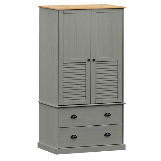 vidaXL Wardrobe VIGO Grey 90x55x170 cm Solid Wood Pine 2