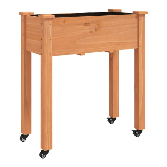 Wheeled Planter with Liner Solid Wood Fir Height 80 cm Brown 71 cm 37 cm