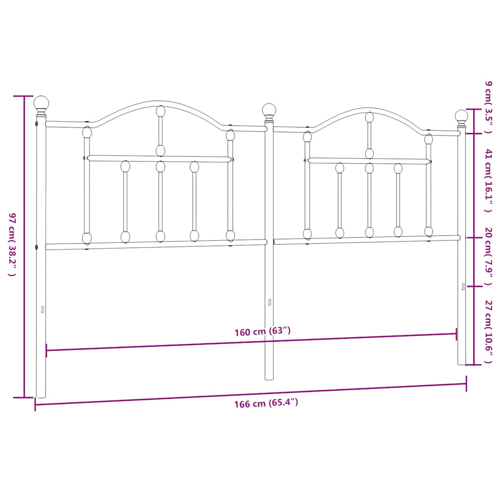 vidaXL Metal Replace Headboard Black 160 cm 6