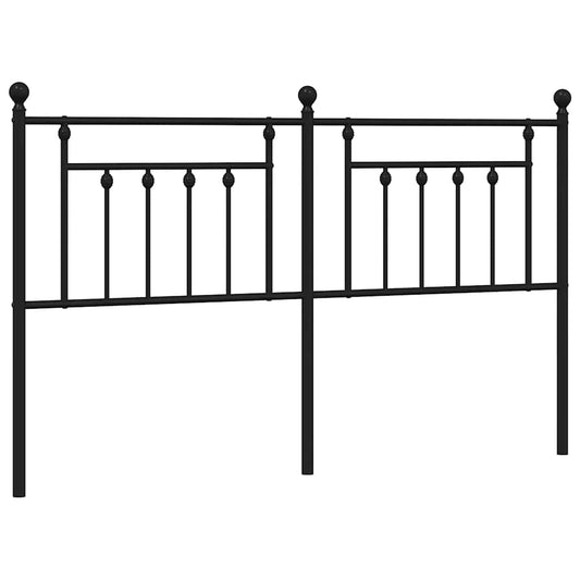 The metal headboard in a plain black finish viewed from an angle against a white background