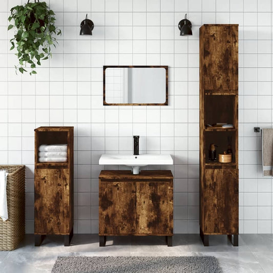 3 Piece Bathroom Cabinet Set Engineered Wood Smoked oak