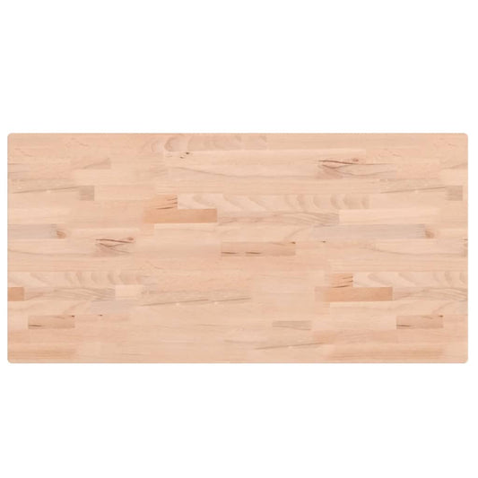 The rectangular solid wood beech table top showing its natural wood grain pattern