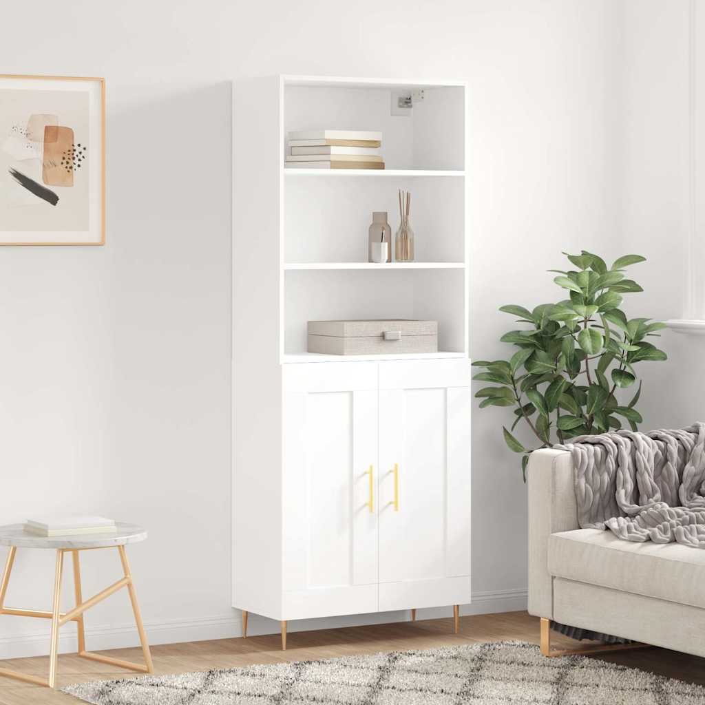 Highboard 69.5x34x180 cm Engineered Wood 2 Wood Doors White