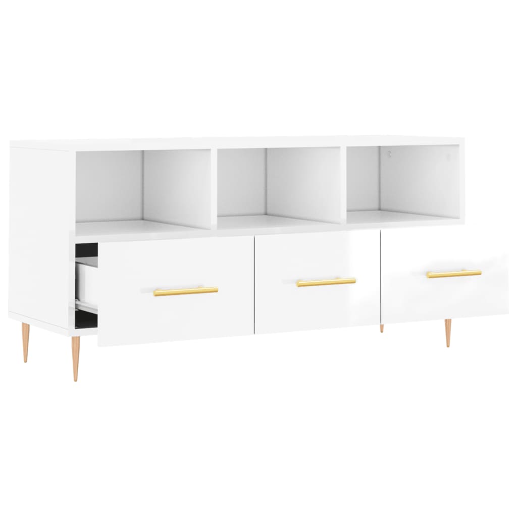 vidaXL TV Cabinet High Gloss White 102x36x50 cm Engineered Wood 6