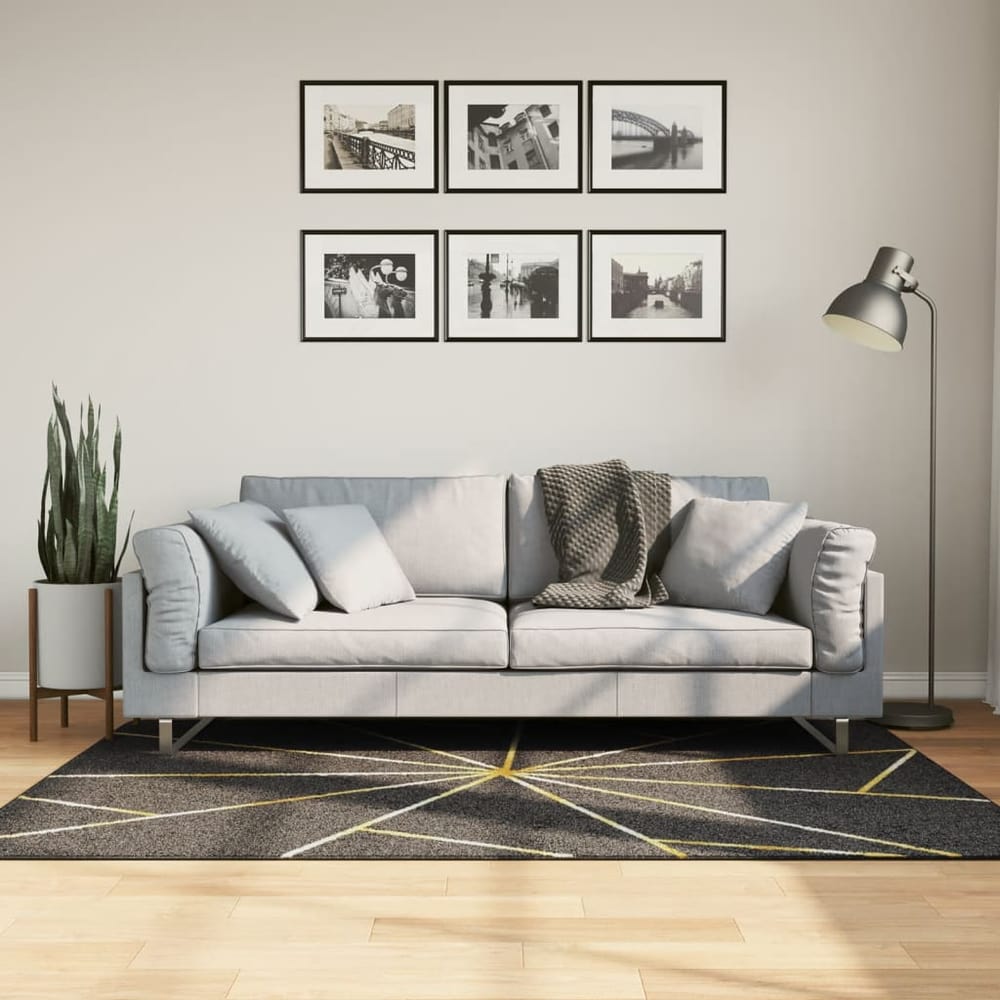 vidaXL Rug Washable Black and Gold