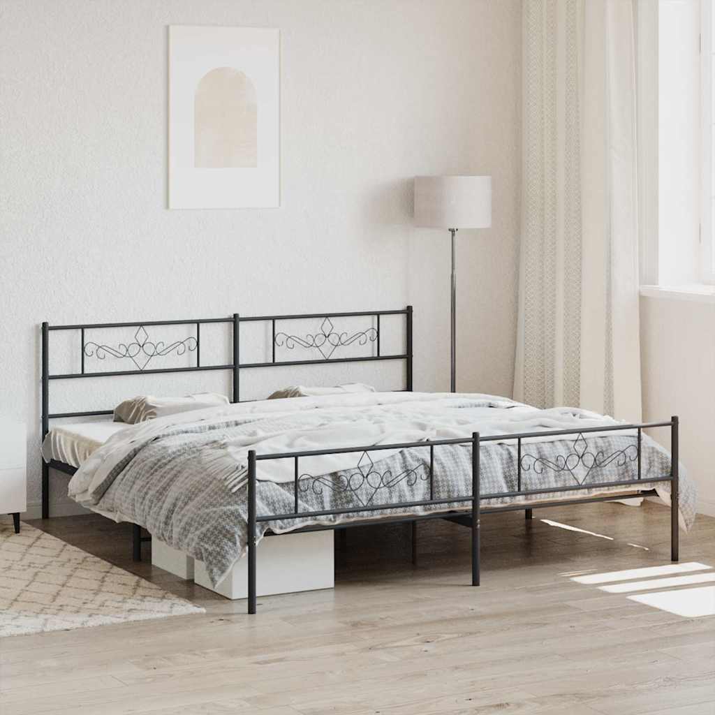 vidaXL Metal Bed Frame without Mattress with Footboard With headboard & footboard Black