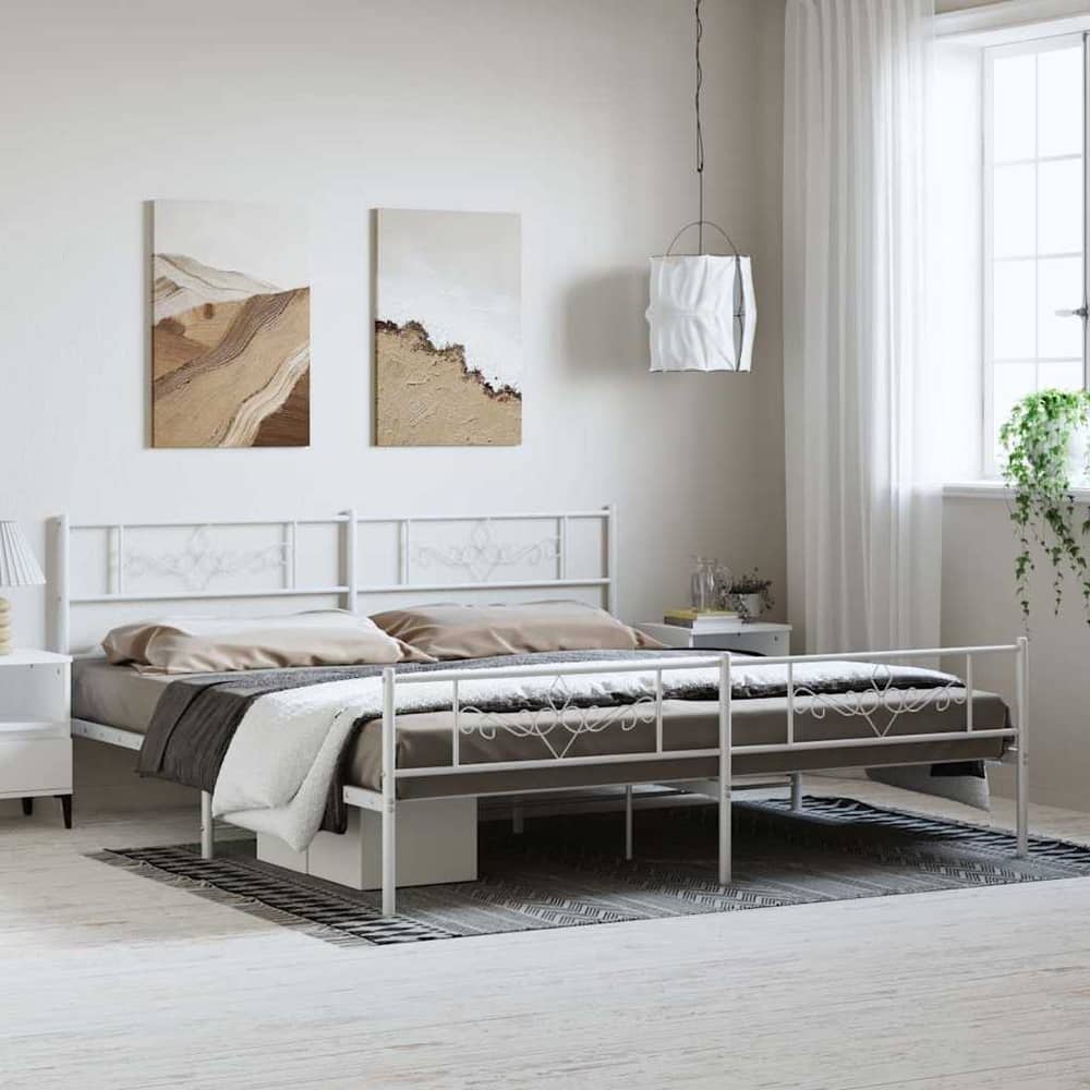 Metal Bed Frame without Mattress with Footboard with Headboard & Footboard White 193 cm 203 cm