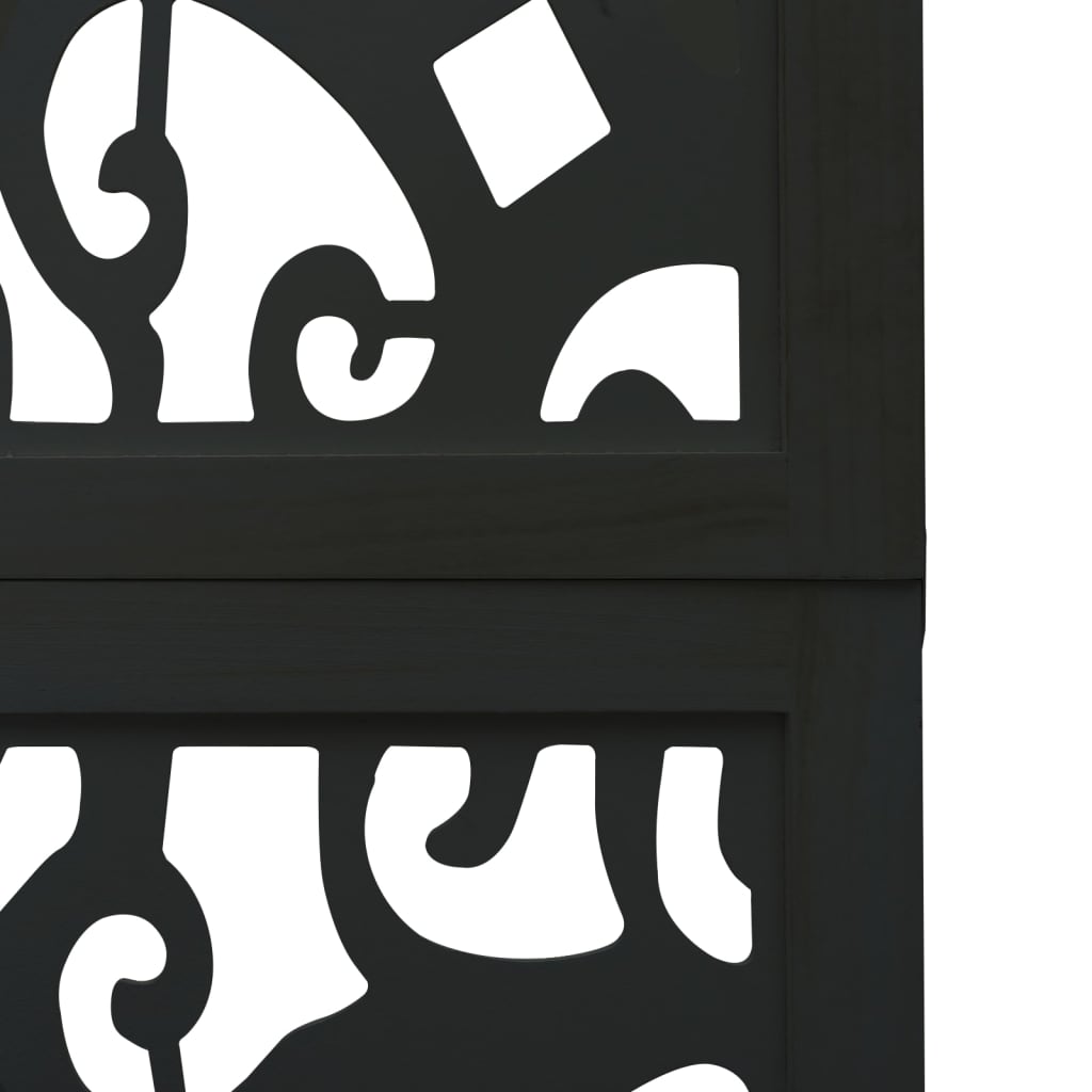 vidaXL Room Divider 3 Panels Black Solid Wood Paulownia 6