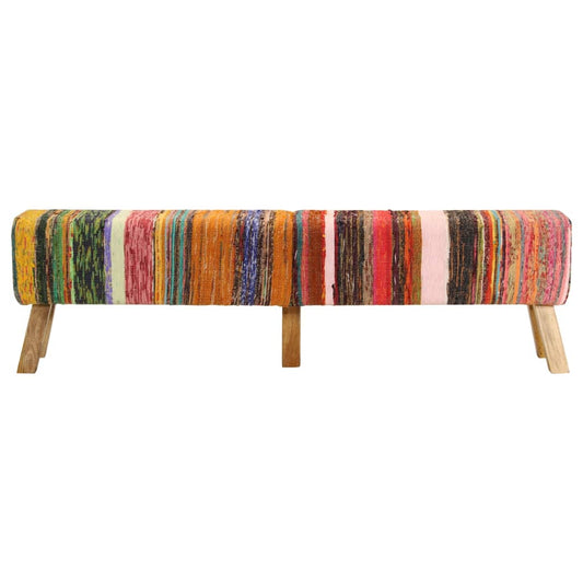 vidaXL Bench Multicolour 160 cm Chindi Fabric and Solid Wood Mango 2