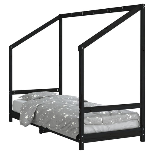 Kids Bed Frame Solid Wood Pine Black 80 cm 200 cm