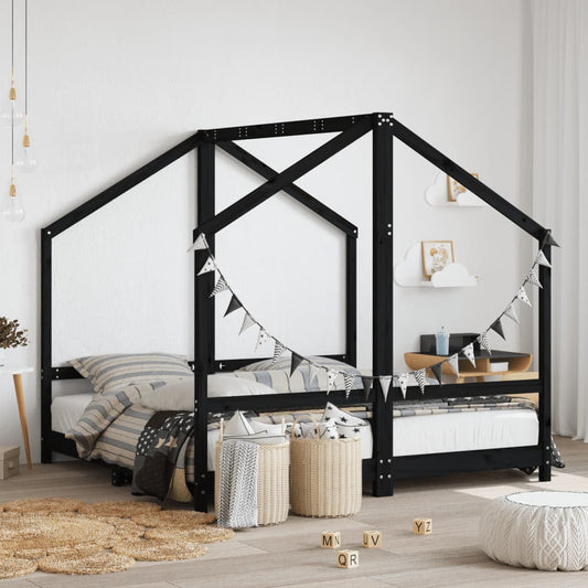 Kids Bed Frame Solid Wood Pine Black 2 x (80 x 160) cm