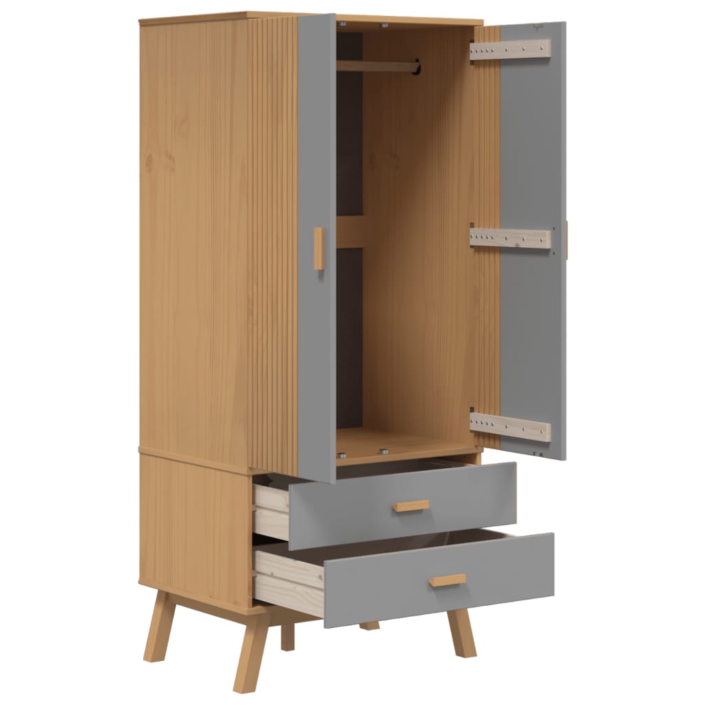 vidaXL Wardrobe OLDEN Grey and Brown 76.5x53x172 cm Solid Wood Pine 6