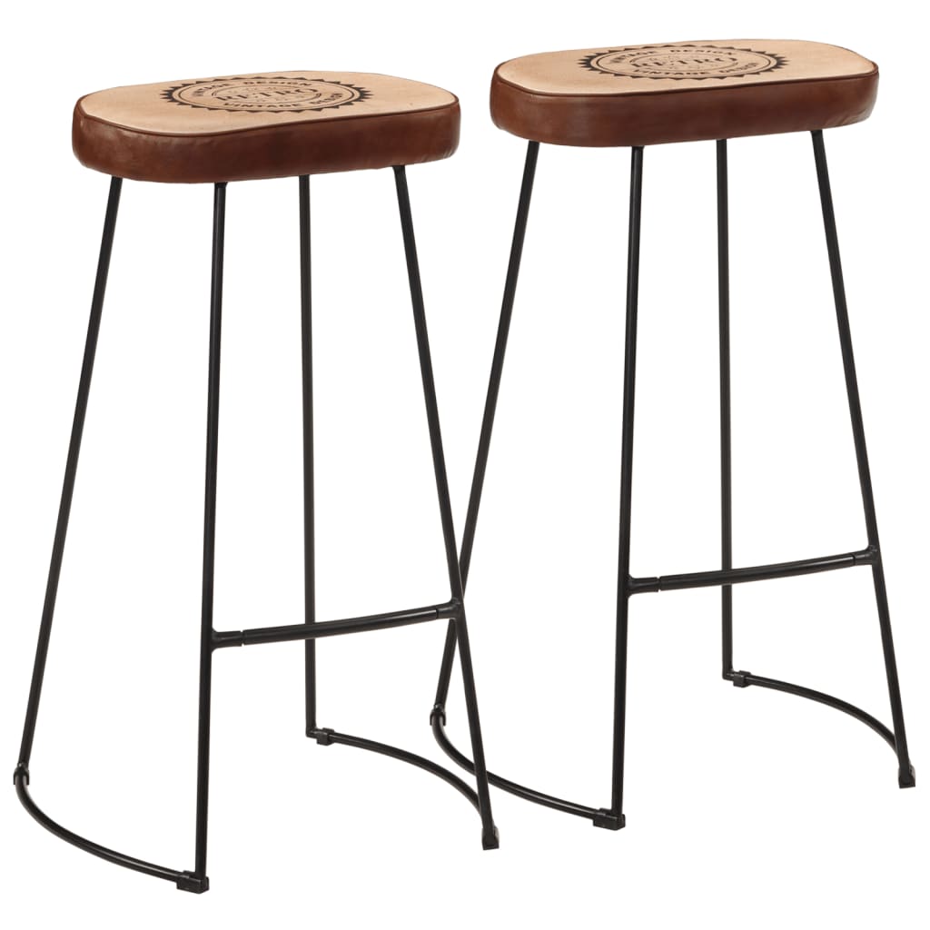 vidaXL Bar Stools 2 pcs Dark Brown Leather and Canvas