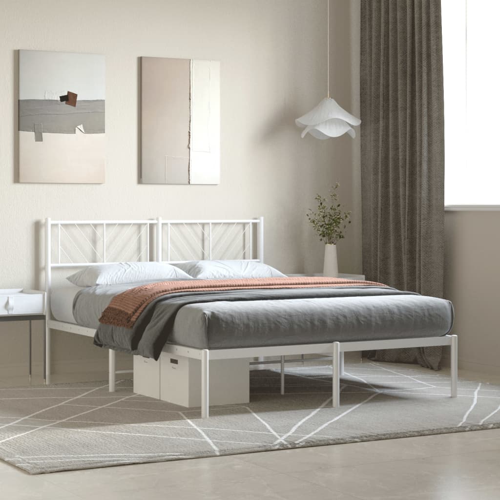 vidaXL Metal Bed Frame without Mattress With headboard White