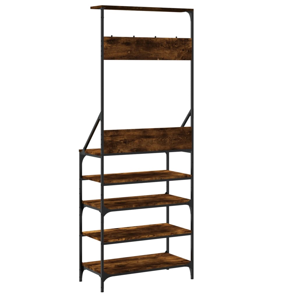 vidaXL Clothes Rack with Shoe Storage Smoked Oak 70x34x184 cm 6