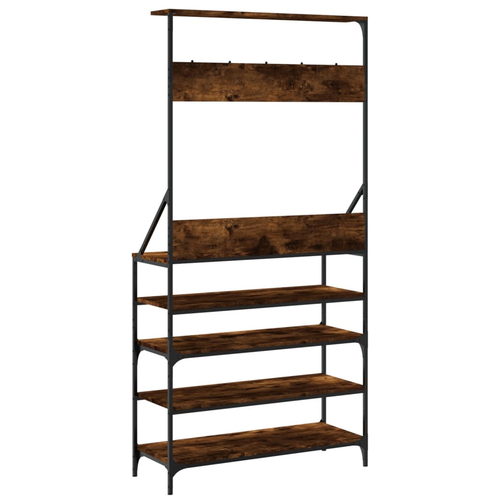 vidaXL Clothes Rack with Shoe Storage Smoked Oak 90x34x184 cm 6