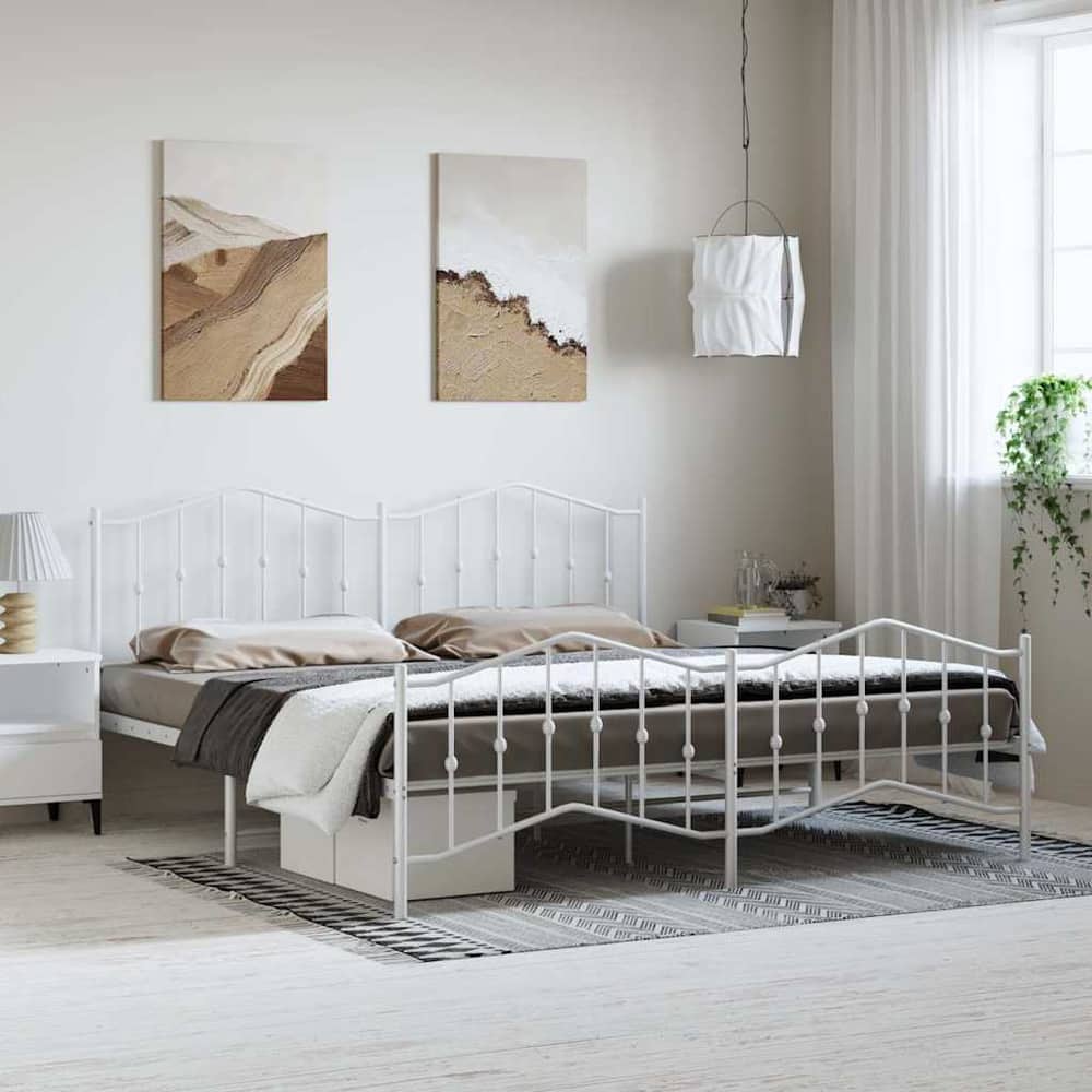 Metal Bed Frame without Mattress Footboard Headboard White