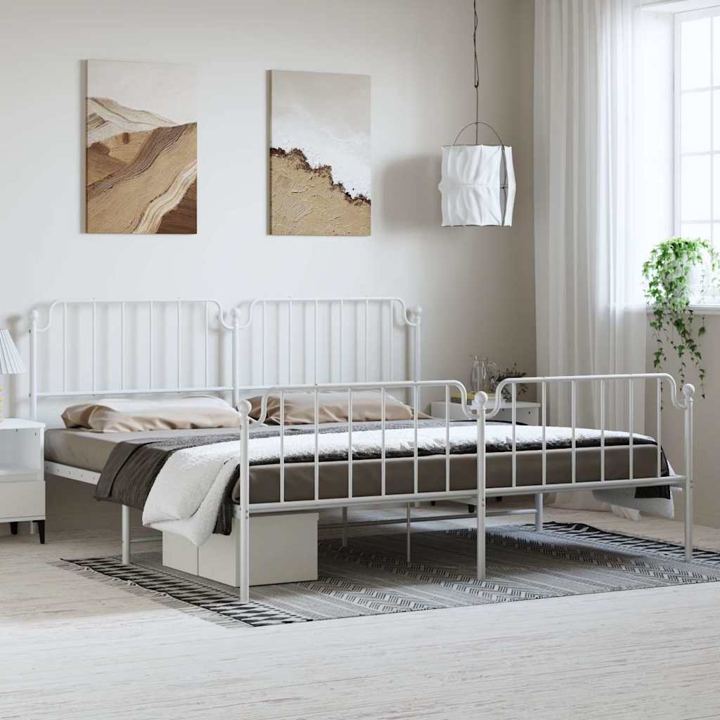 vidaXL Metal Bed Frame without Mattress with Footboard With headboard & footboard White