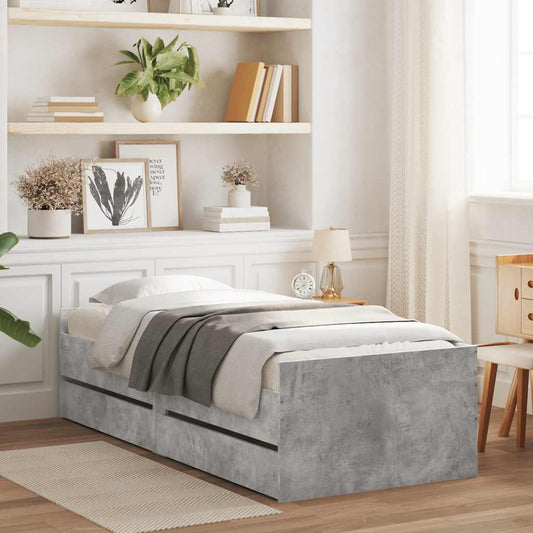 Bed Frame with Drawers without Mattress 90x200 cm Concrete grey
