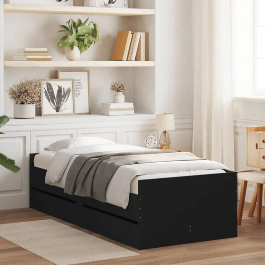 Bed Frame with Drawers without Mattress Length 190 cm Black 75 cm