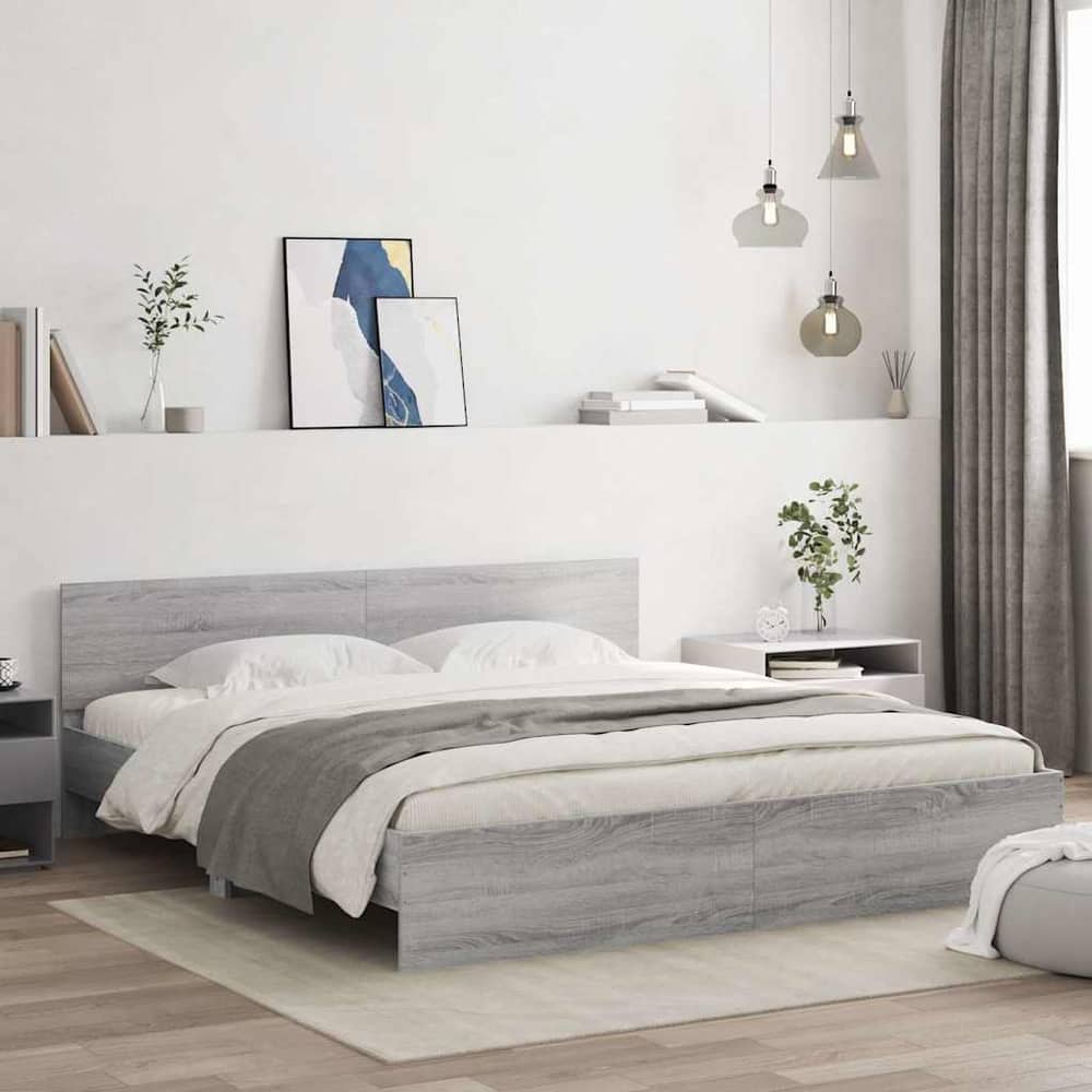 Bed Frame without Mattress Grey Sonoma 180 x 200 cm