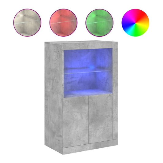 Side Cabinet with LED Lights Engineered Wood Concrete grey