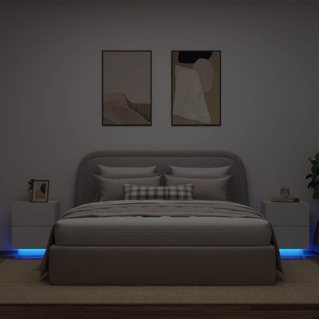 vidaXL Bedside Cabinet with LED Lights Engineered Wood