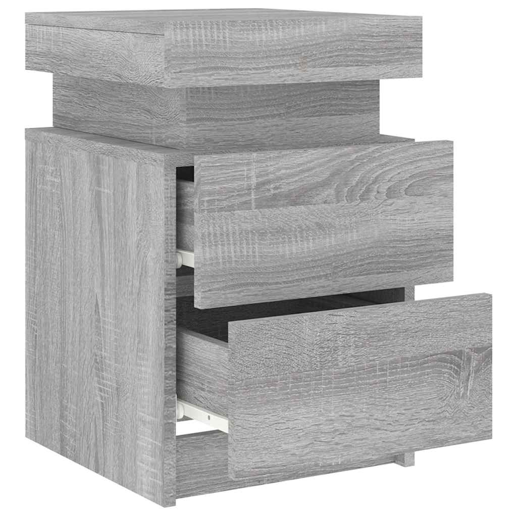 vidaXL Bedside Cabinet with LED Lights Grey Sonoma 35x39x55 cm 6