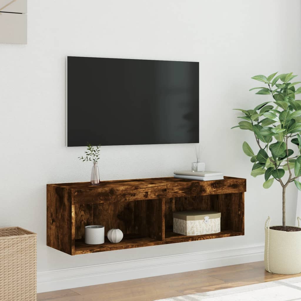 vidaXL TV Cabinet with LED Lights Smoked Oak 100x30x30 cm 6