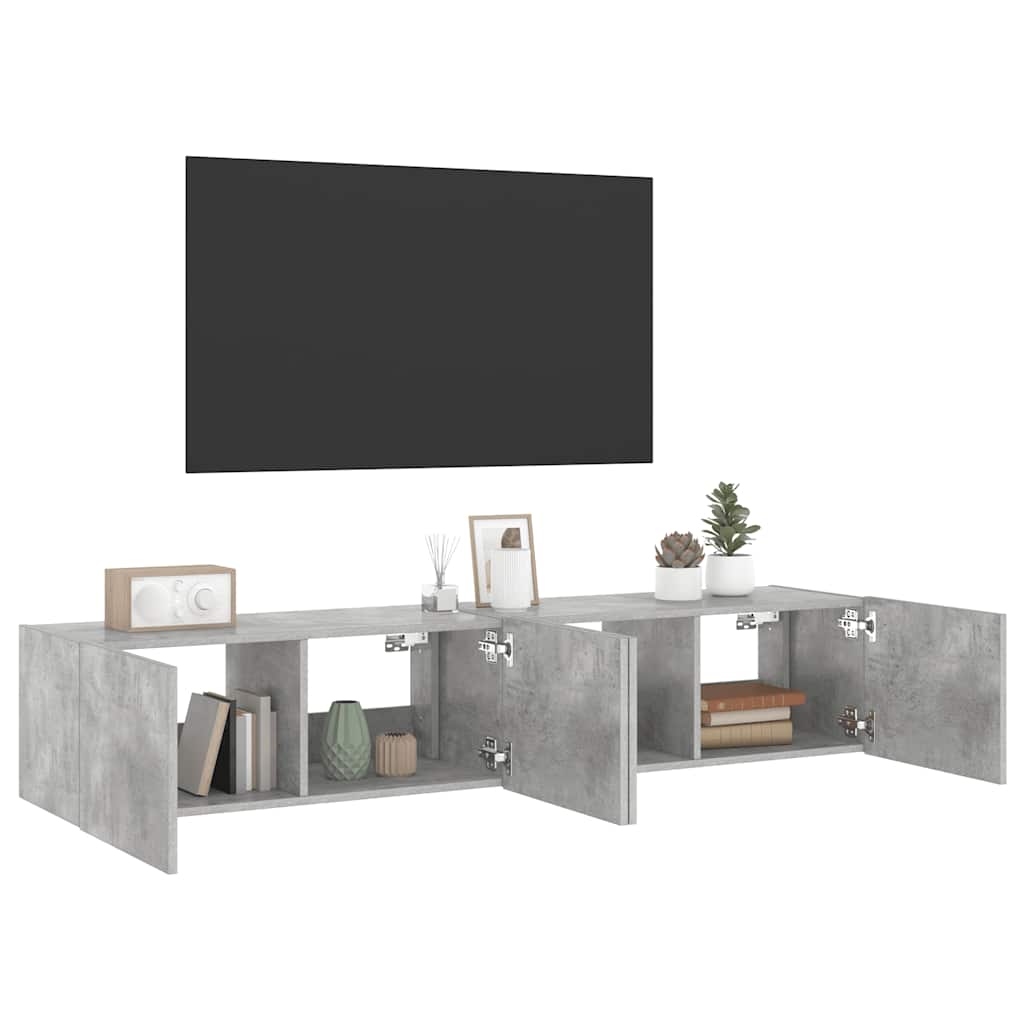 vidaXL TV Wall Cabinets with LED Lights 2 pcs Concrete Grey 80x35x31 cm 6