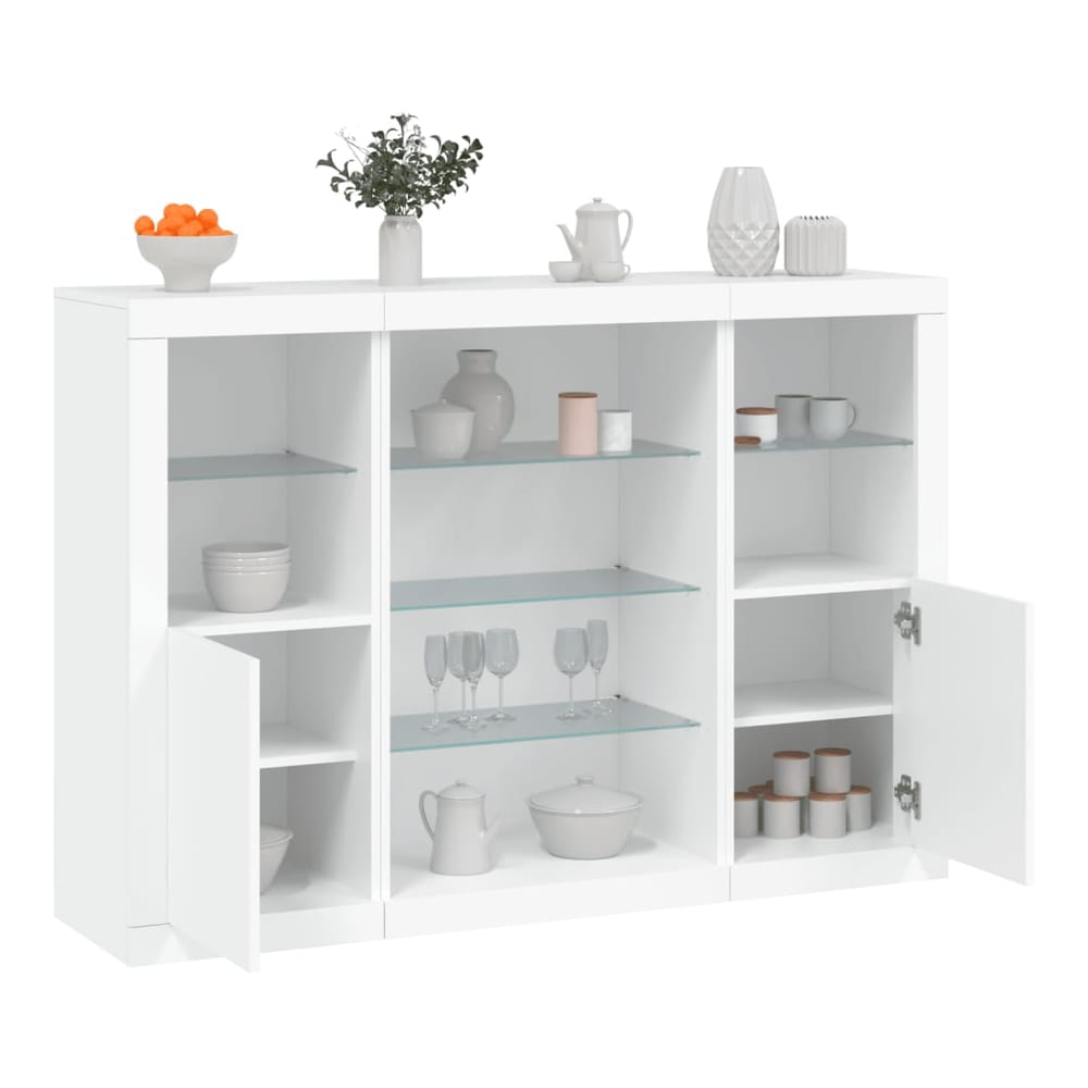 Sideboards with LED Lights 3 pcs Engineered Wood White