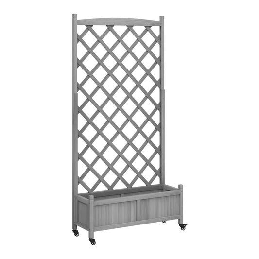 vidaXL Planter with Trellis and Wheels Grey Solid Wood Fir 2