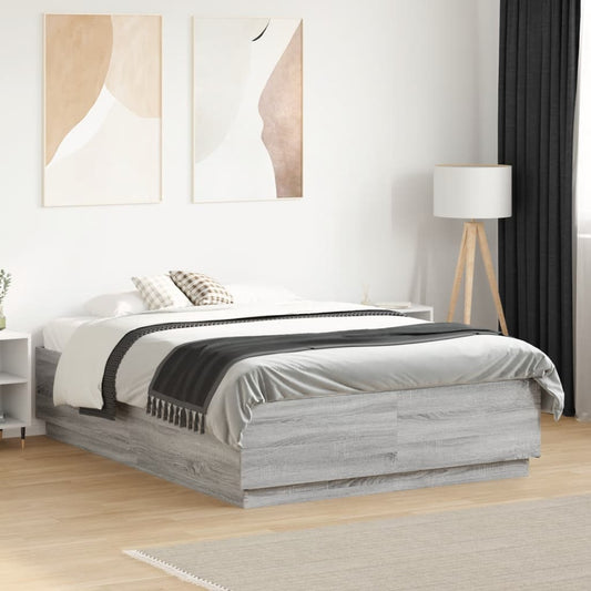 Bed Frame with LED without Mattress 120x190 cm Grey sonoma
