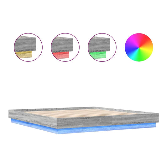 Bed Frame with LED without Mattress 180x200 cm Grey sonoma