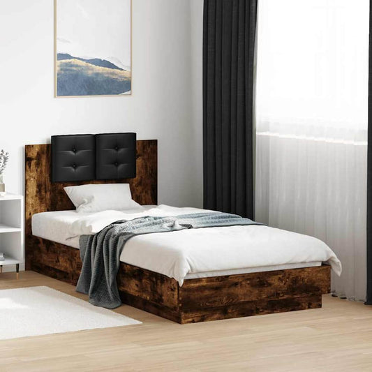 Bed Frame with LED without Mattress 90x190 cm Smoked oak