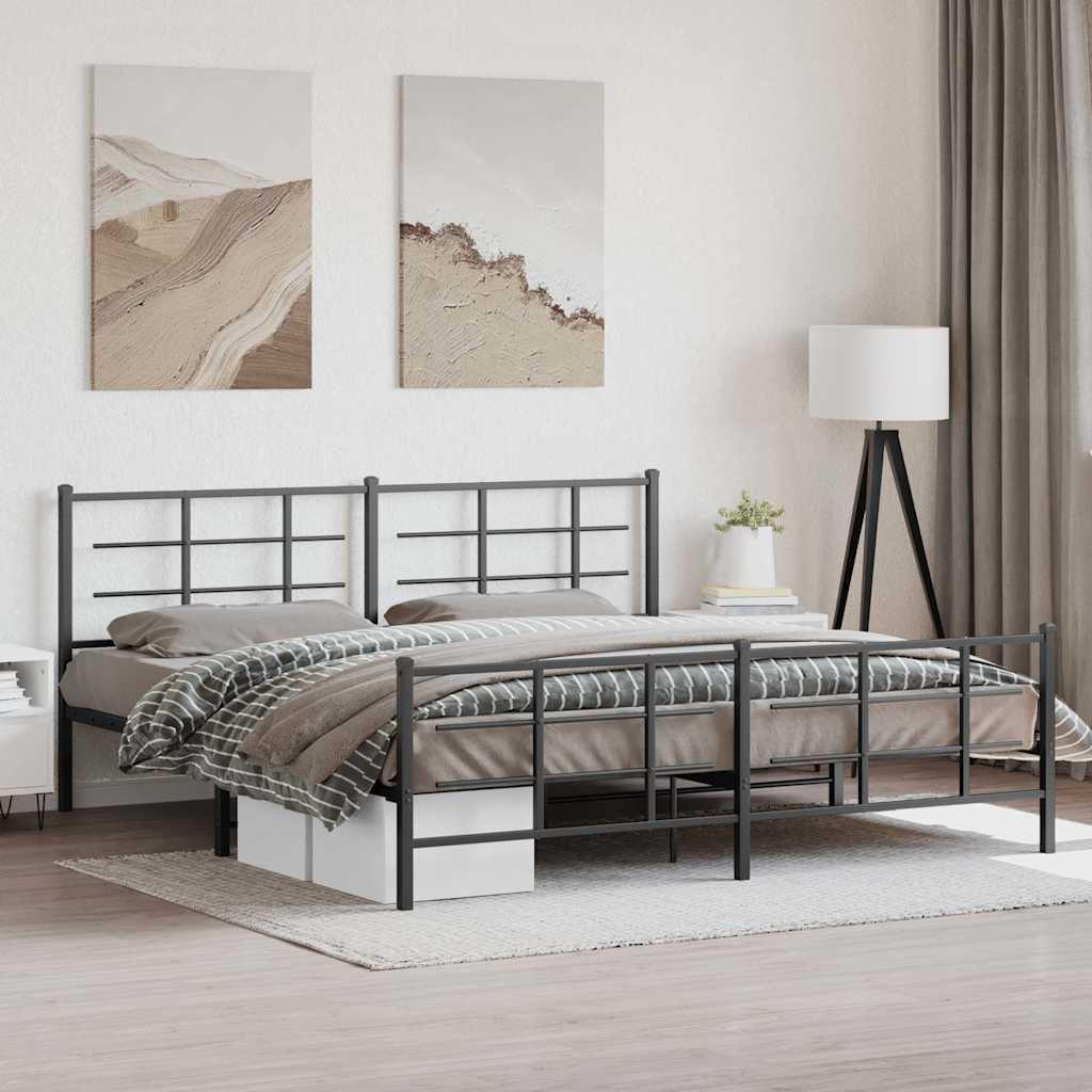vidaXL Metal Bed Frame without Mattress with Footboard With headboard & footboard Black