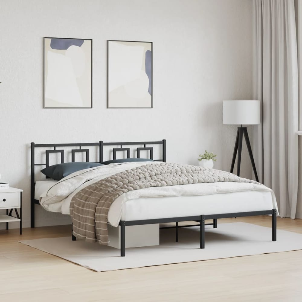 Metal Bed Frame without Mattress with Headboard Black 150 cm 200 cm