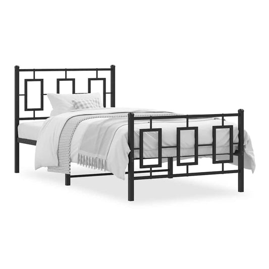 Metal Bed Frame without Mattress with Footboard with Headboard & Footboard Black 90 cm