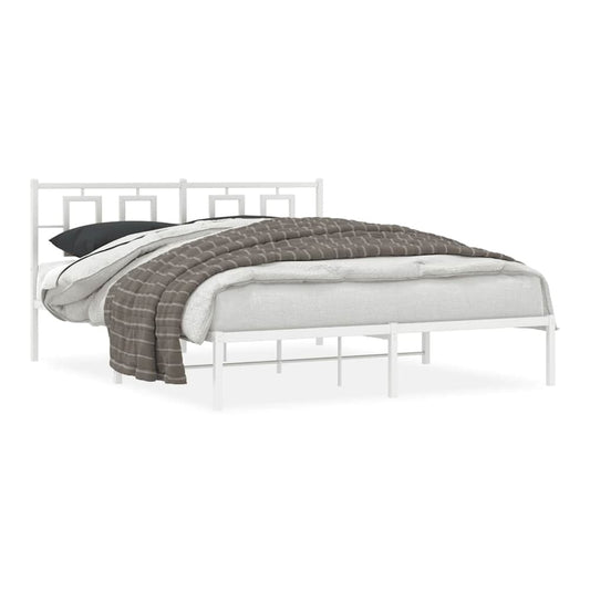 Metal Bed Frame without Mattress with Headboard White 150 cm 200 cm