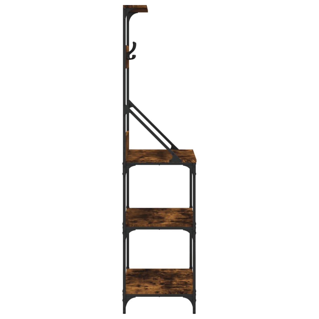 vidaXL Baker's Rack with Hooks 4-Tier Smoked Oak Engineered Wood 6