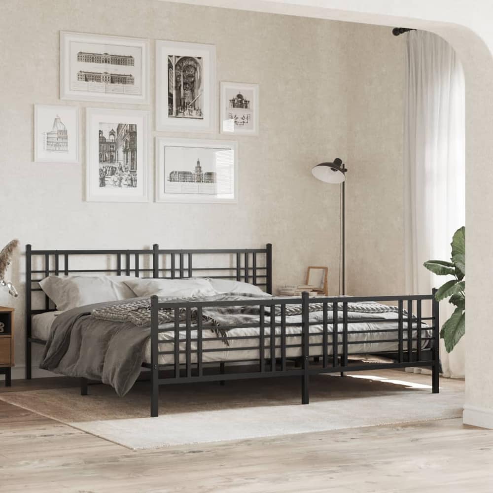Metal Bed Frame without Mattress with Footboard with Headboard & Footboard Black 193 cm 203 cm