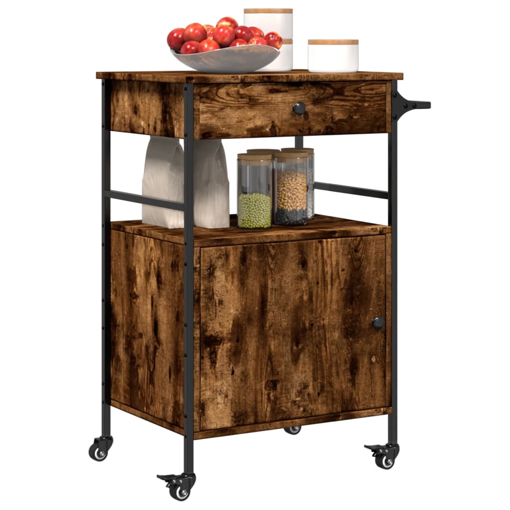 vidaXL Kitchen Trolley Smoked Oak 56x43x89.5 cm Engineered Wood 6