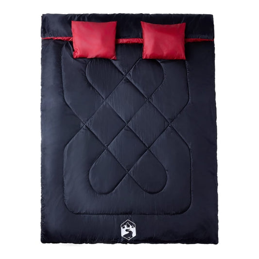 Double Sleeping Bag with Pillows for Adults Camping 3-4 Seasons Black and red