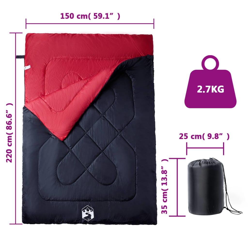 vidaXL Double Sleeping Bag with Pillows for Adults Camping 3-4 Seasons 5