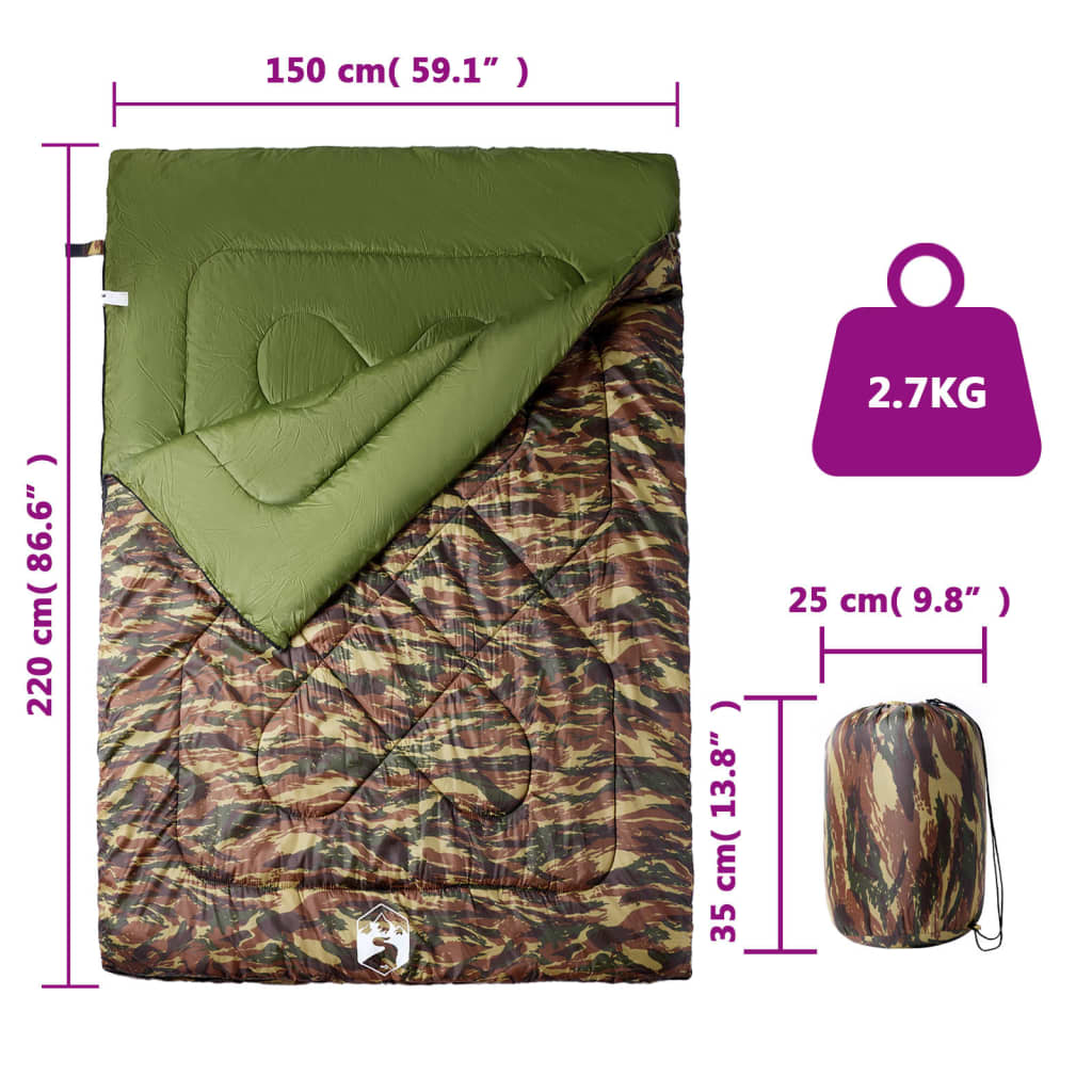 vidaXL Double Sleeping Bag with Pillows for Adults Camping 3-4 Seasons 5