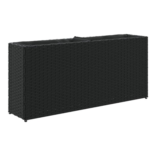 Garden Planters with Pots 90x20x40 cm Poly Rattan Black