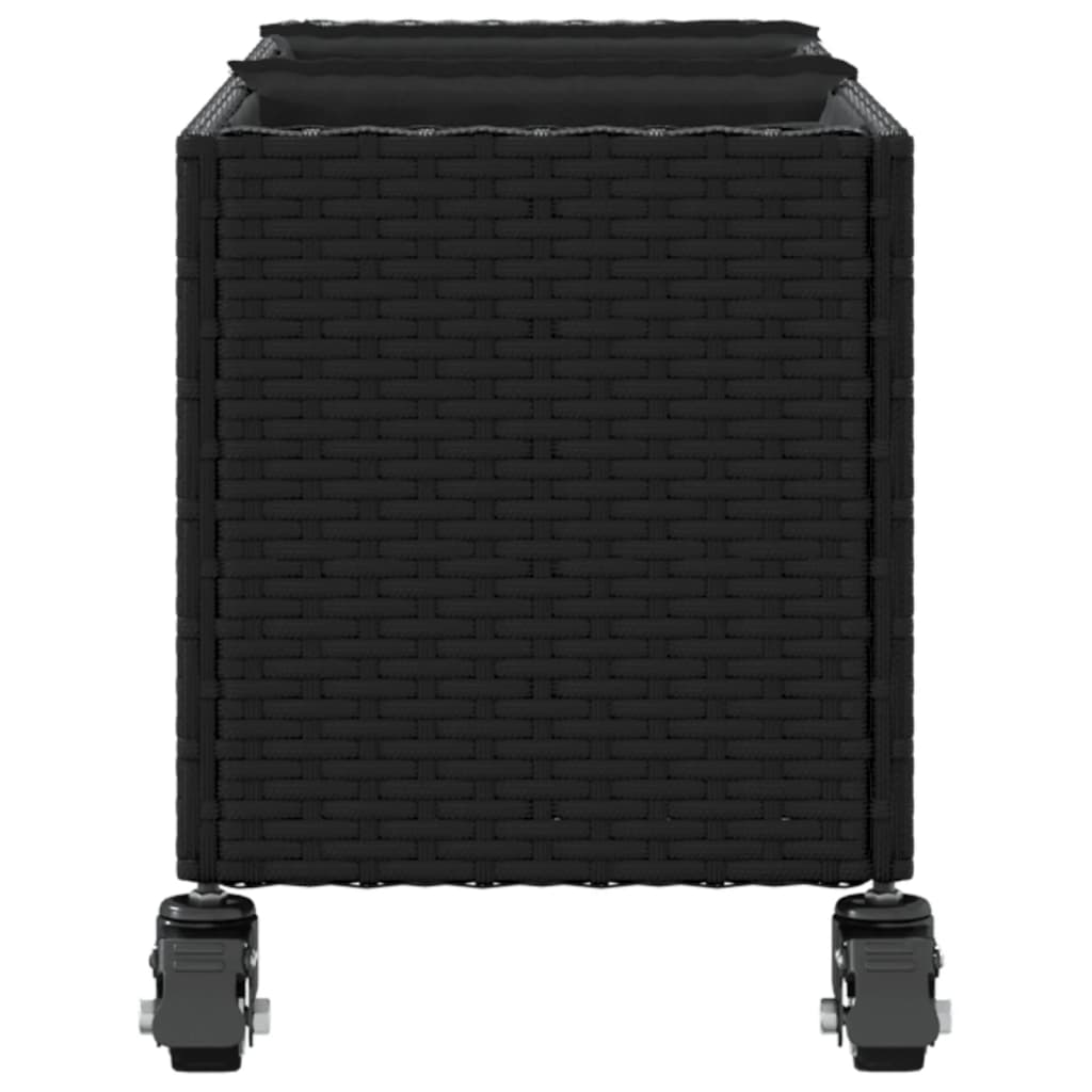 vidaXL Garden Planter with Wheels and 3 Pots Black 107x32x38 cm Poly Rattan 6