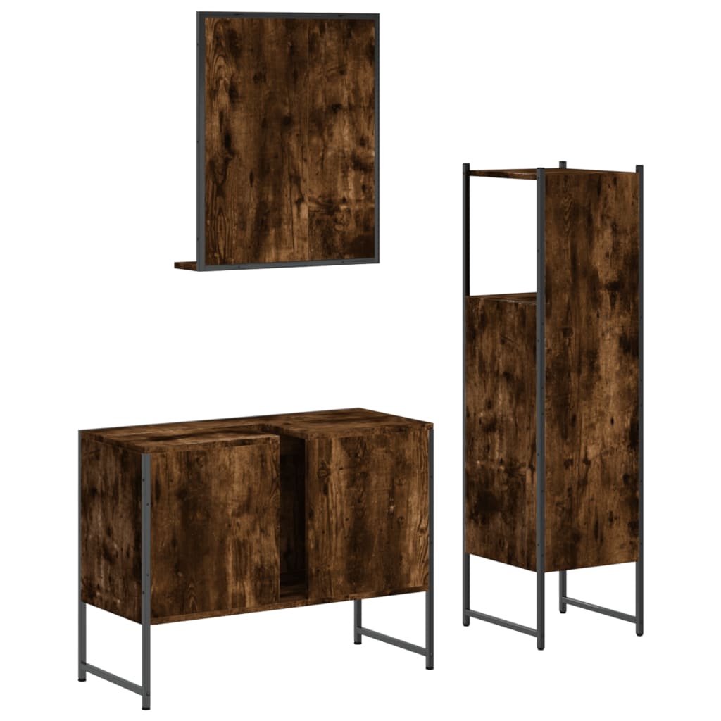 3 Piece Bathroom Cabinet Set Engineered Wood Smoked oak