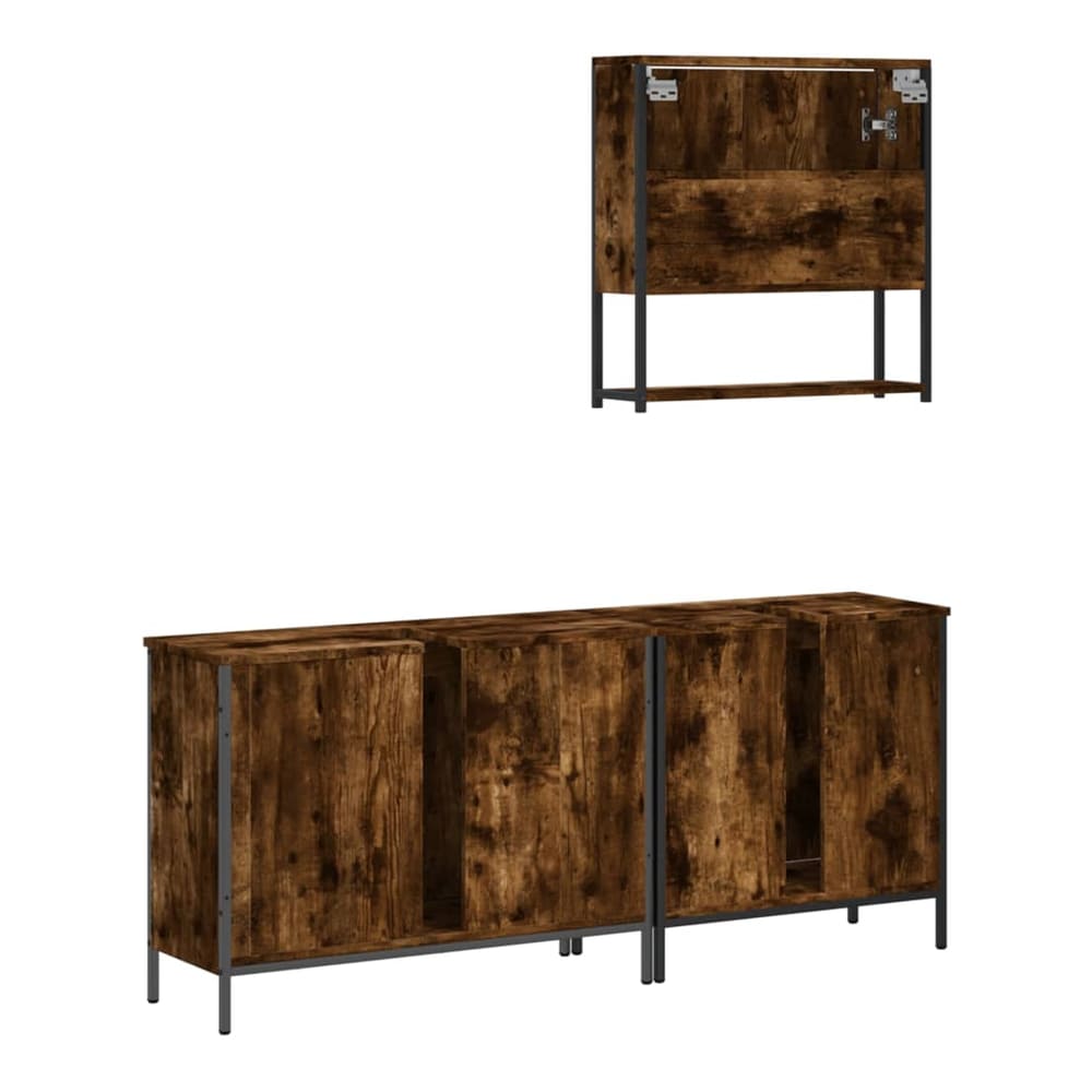 3 Piece Bathroom Furniture Set Engineered Wood Smoked oak