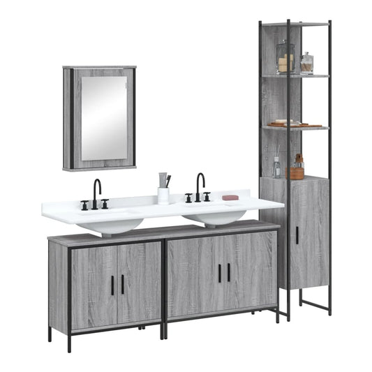 4 Piece Bathroom Furniture Set Engineered Wood Grey sonoma